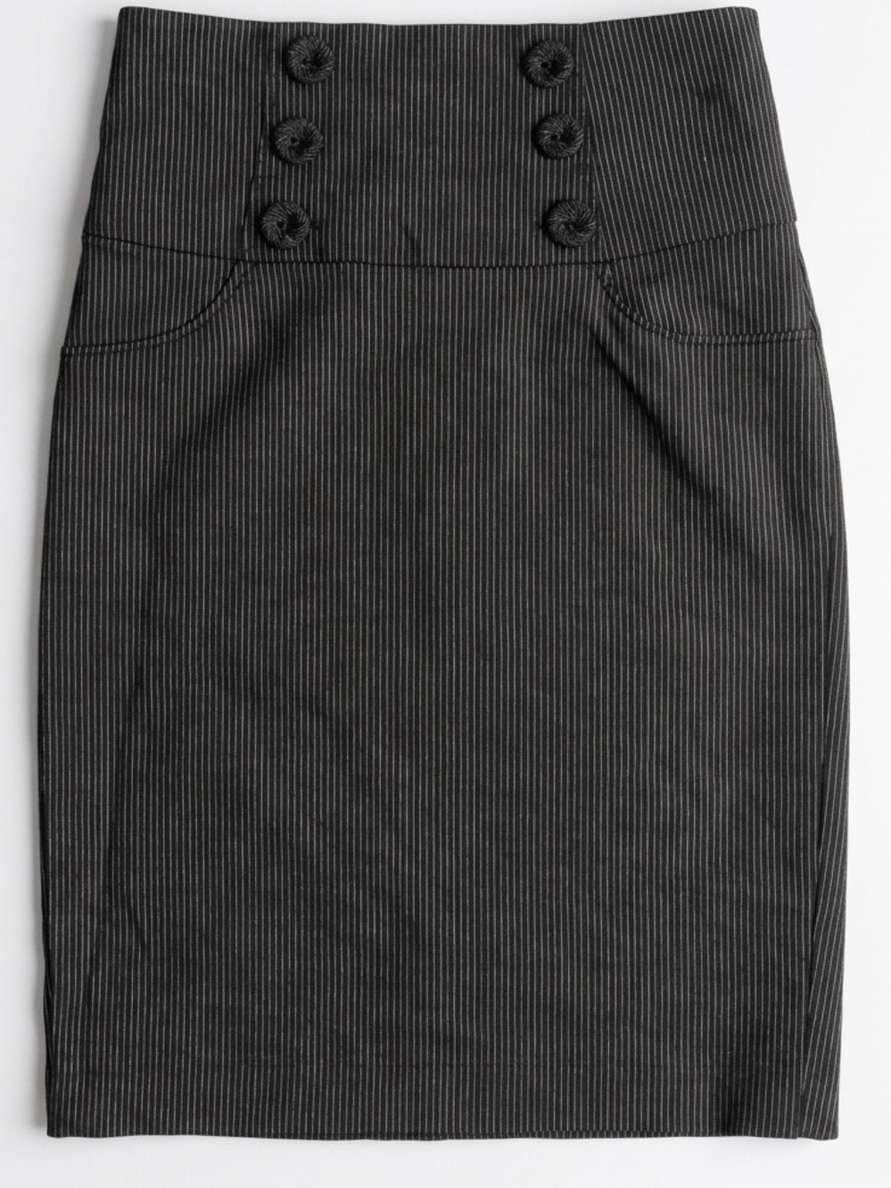 zinc size 7 Pinstripe High-Waist Pencil Skirt, gorgeous button details, zip back